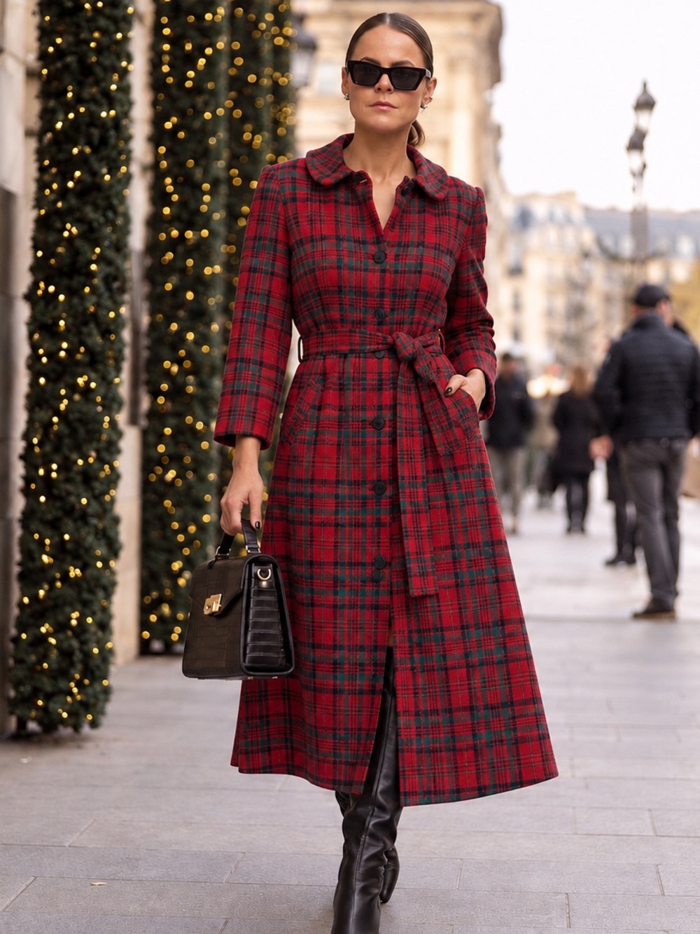 Vintage 60s 70s Pendleton Wool Tartan Plaid Midi Dress Robe Coat Holiday, M